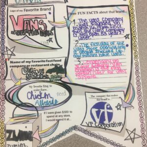 A page of writing with different colors and designs.