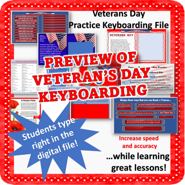 A veterans day keyboarding practice file for students