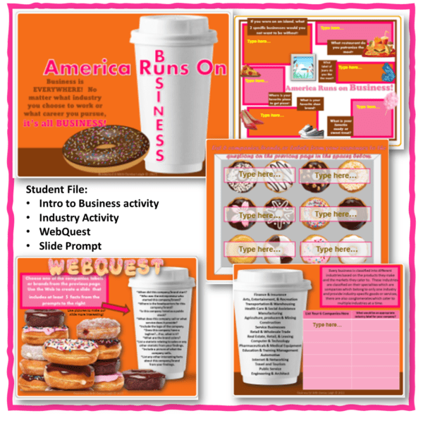 A dunkin donuts themed activity pack for students