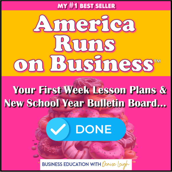 A pink and white business sign with the words " america runs on business ".