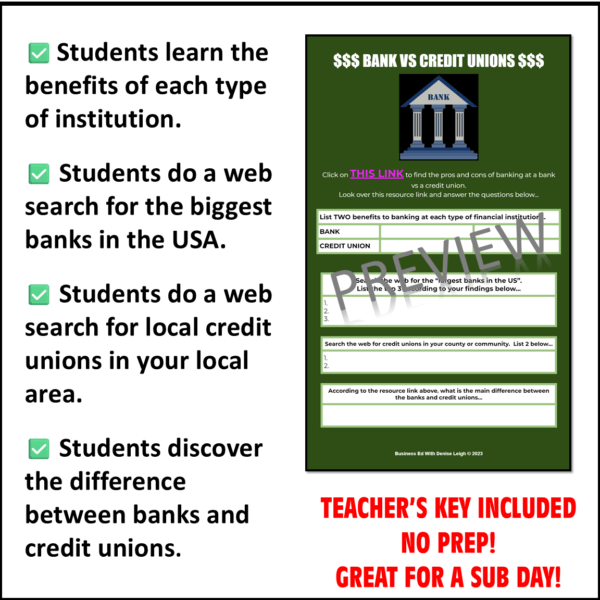 Banks vs Credit Union lesson